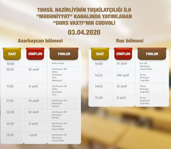 "Dərs vaxtı"nın 3 aprel cədvəli