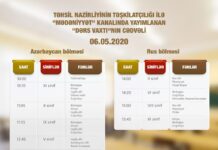 “Dərs vaxtı”nın 6 may cədvəli dərc edilib "Dərs vaxtı"nın 6 may cədvəli