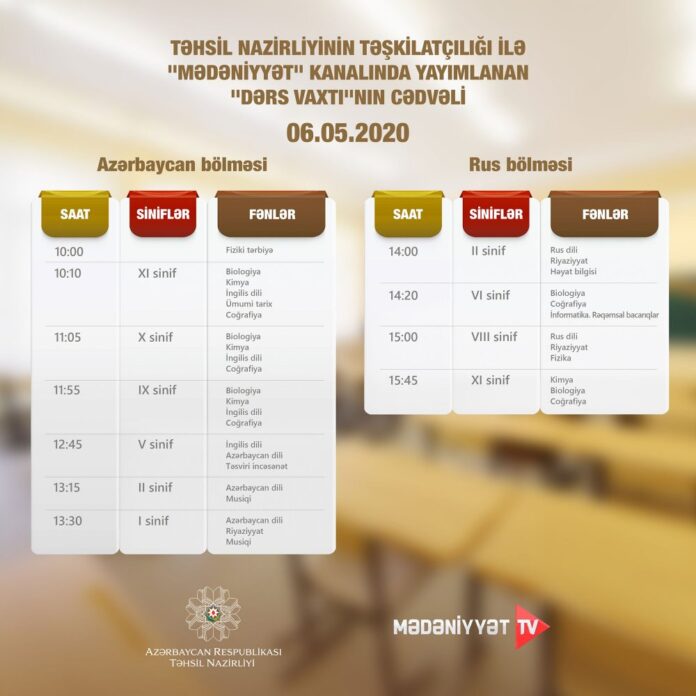 "Dərs vaxtı"nın 6 may cədvəli