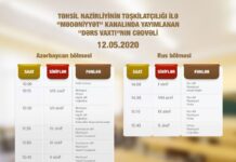“Dərs vaxtı”nın 12 may cədvəli dərc edilib "Dərs vaxtı"nın 12 may cədvəli