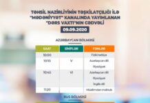 Sentyabrın 9-u üçün teledərslərin cədvəli açıqlanıb teledərslərin cədvəli