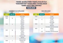 Sentyabrın 16-sı üçün teledərslərin cədvəli açıqlanıb teledərslərin cədvəli