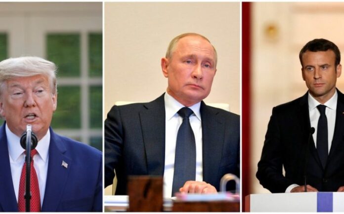 ABŞ prezidenti Donald Tramp, Rusiya prezidenti Vladimir Putin və Fransa prezidenti Emmanuel Makron