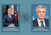 Azərbaycan və Slovakiya XİN başçıları telefonla danışıb Azərbaycanın Xarici İşlər naziri Ceyhun Bayramovun Slovakiyanın Xarici və Avropa İşləri naziri İvan Korçok ilə telefon danışığı baş tutub