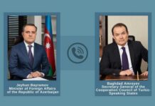 Xarici işlər naziri Ceyhun Bayramovun Türk Dövlətləri Təşkilatının Baş katibi ilə telefon danışığı olub Xarici işlər naziri Ceyhun Bayramov və Türkdilli Dövlətlərin Əməkdaşlıq Şurasının (Türk Şurası) Baş katibi Bağdad Amreyev