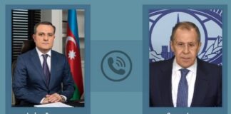 Azərbaycan Respublikası Xarici İşlər naziri Ceyhun Bayramov ilə Rusiya Federasiyasının Xarici İşlər naziri Sergey Lavrov