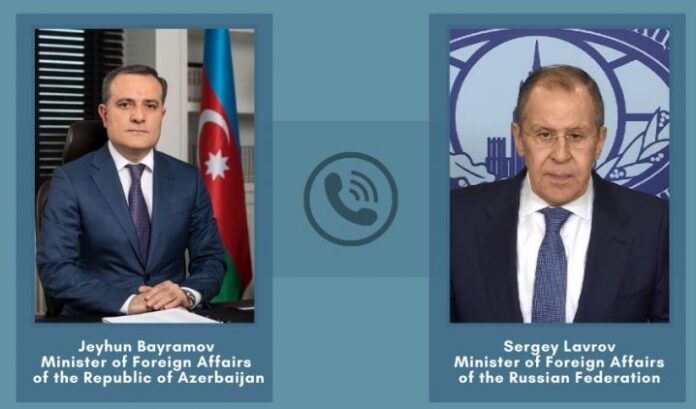 Azərbaycan Respublikası Xarici İşlər naziri Ceyhun Bayramov ilə Rusiya Federasiyasının Xarici İşlər naziri Sergey Lavrov
