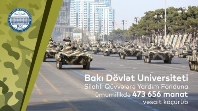 Bakı Dövlət Universiteti Silahlı Qüvvələrə Yardım Fonduna ümumilikdə 473 min 656 manat vəsait köçürüb