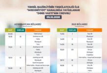 Teledərslərin oktyabrın 9-na olan cədvəli Teledərslər