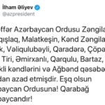 Azərbaycan Respublikasının Prezidenti İlham Əliyev özünün rəsmi “Twitter” səhifəsində bildirib