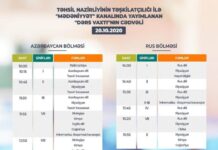 Teledərslərin oktyabrın 20-nə olan cədvəli Teledərs
