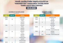 Teledərslərin dekabrın 9-na olan cədvəli açıqlanıb Teledərslərin dekabrın 9-na olan cədvəli açıqlanıb