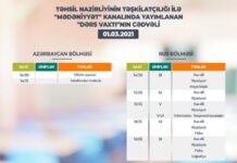 Teledərslərin martın 1-nə olan cədvəli Teledərslərin martın 1-nə olan cədvəli