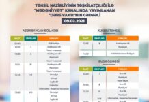 Teledərslərin bu günə olan cədvəli dərc edilib Teledərslərin bu günə olan cədvəli