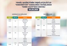 Teledərslərin martın 4-nə olan cədvəli Teledərslərin martın 4-nə olan cədvəli