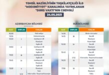 Teledərslərin mayın 24-nə olan cədvəli açıqlanıb