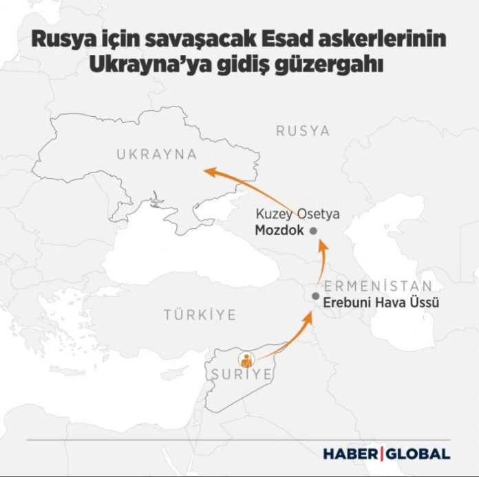 Bəşər Əsədin muzdluları Ermənistandan keçərək Ukraynaya Rusiya tərəfində döyüşməyə gedir