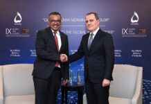 Ceyhun Bayramov ÜST-ün baş direktoru ilə görüşüb Azərbaycan Respublikasının xarici işlər naziri Ceyhun Bayramov, 9-cu Bakı Qlobal Forumunda iştirakı çərçivəsində Ümumdünya Səhiyyə Təşkilatının (ÜST) baş direktoru Tedros Qebreyesus ilə görüşüb