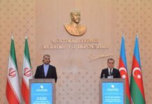 İranın xarici işlər naziri Hüseyn Əmir-Abdullahian və Azərbaycan Respubikasının xarici işlər naziri Ceyhun Bayramov