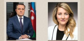 Azərbaycan Respublikasının xarici işlər naziri Ceyhun Bayramov və Kanadanın xarici işlər naziri Melani Joli