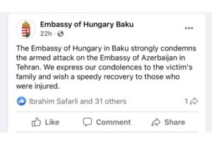 Macarıstanın Azərbaycandakı səfirliyi Azərbaycanın diplomatik missiyasına hücumu pisləyib
