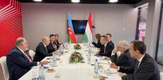 Pərviz Şahbazovun Budapeştdə Türk Dövlətləri Təşkilatının (TDT) enerji nazirlərinin 3-cü iclası çərçivəsində Macarıstanın xarici işlər və ticarət naziri Peter Siyarto ilə keçirilən görüşdə