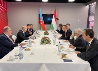 Pərviz Şahbazovun Budapeştdə Türk Dövlətləri Təşkilatının (TDT) enerji nazirlərinin 3-cü iclası çərçivəsində Macarıstanın xarici işlər və ticarət naziri Peter Siyarto ilə keçirilən görüşdə