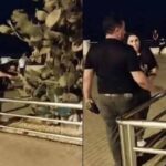 Bulvarda dekorativ ağaca zədə vuran qadın