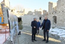 Prezident İlham Əliyev Şuşada Aşağı Gövhər Ağa məscidində aparılan bərpa işləri ilə tanış olub Prezident İlham Əliyev Şuşada Aşağı Gövhər Ağa məscidində aparılan bərpa işləri ilə tanış olub