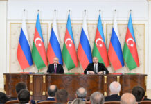 Prezident İlham Əliyev və Prezident Vladimir Putin mətbuata bəyanatlarla çıxış ediblər Prezident İlham Əliyev və Prezident Vladimir Putin mətbuata bəyanatlarla çıxış ediblər