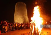 İçərişəhərdə təntənəli bayram tonqalı qalanıb Qız Qalası