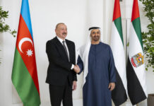 Azərbaycan Prezidenti İlham Əliyevin Əbu-Dabidə Birləşmiş Ərəb Əmirliklərinin Prezidenti ilə görüşü olub Azərbaycan Respublikasının Prezidenti İlham Əliyevin iyulun 9-da Əbu-Dabidə Birləşmiş Ərəb Əmirliklərinin Prezidenti Şeyx Məhəmməd bin Zayed Al Nəhyan ilə görüşü