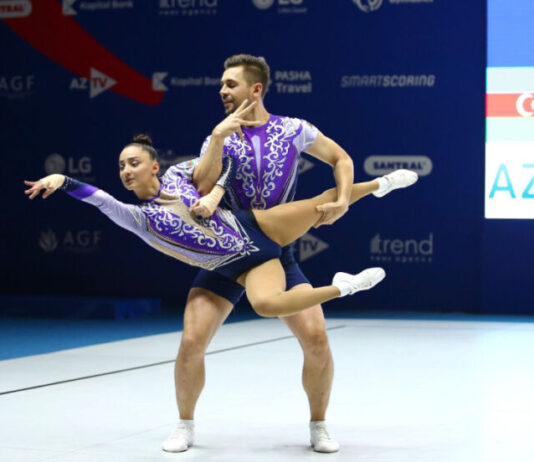 Aerobika gimnastikası üzrə qarışıq cütlüyümüz Avropa çempionu oldu milli komandamızın üzvləri - qarışıq cütlük Mədinə Mustafayeva və Vladimir Dolmatov