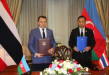 Azərbaycan və Tailand XİN-ləri arasında ilk siyasi məsləhətləşmələr keçirilib Azərbaycan nümayəndə heyətinə xarici işlər nazirinin müavini Elnur Məmmədov, Tailand nümayəndə heyətinə xarici işlər nazirinin müavini Vijavat İsarabhakdi