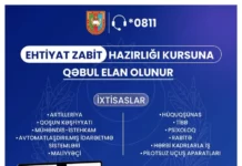 “Ehtiyat zabit hazırlığı kursu”na qəbul elan edilib "Ehtiyat zabit hazırlığı kursu"na qəbul