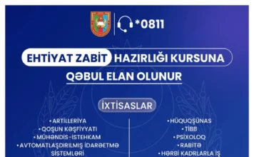 “Ehtiyat zabit hazırlığı kursu”na qəbul elan edilib "Ehtiyat zabit hazırlığı kursu"na qəbul