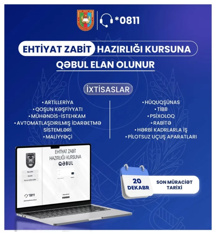 "Ehtiyat zabit hazırlığı kursu"na qəbul "Ehtiyat zabit hazırlığı kursu"na qəbul